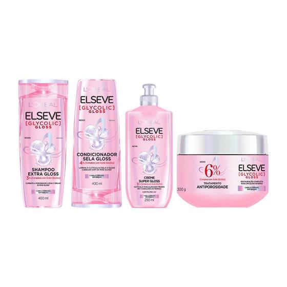 Imagem de Kit Elseve Glycolic Gloss Sh 400ml+Cond 400ml+Creme Pt+Cr Tr