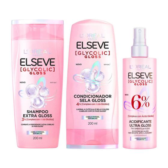 Imagem de Kit elseve glycolic gloss sh + cond + acidificante loréal paris