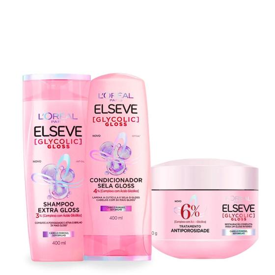 Imagem de Kit Elseve Glycolic Gloss Sha 400ml +Cond 400ml +Masc 300g