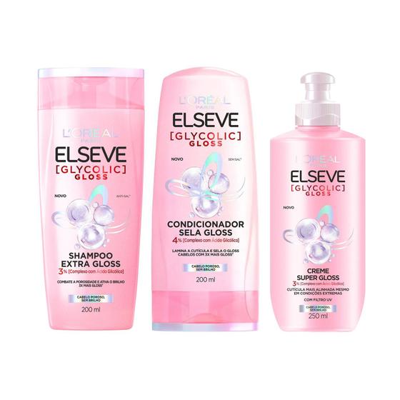Imagem de Kit elseve glycolic gloss shampoo + cond + cr pentear loréal
