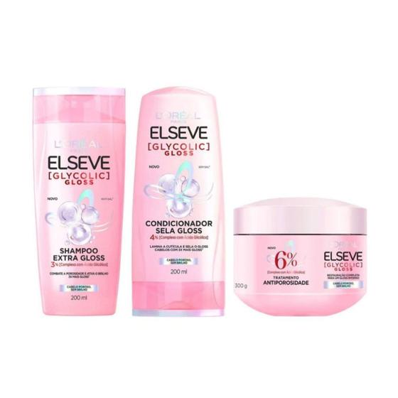 Imagem de Kit Elseve Glycolic Gloss Shampoo + Cond + Máscara Loréal