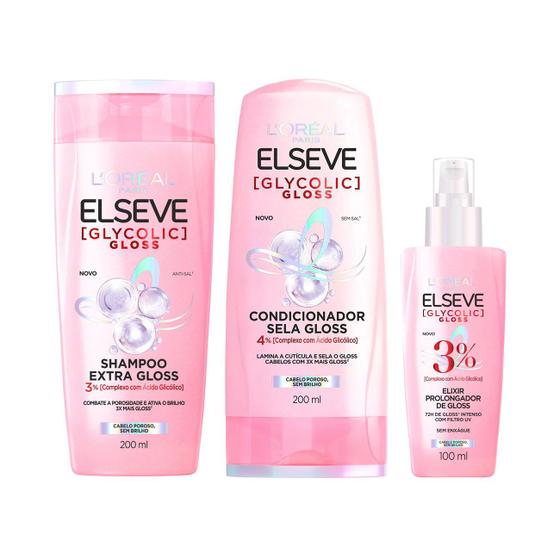 Imagem de Kit elseve glycolic gloss shampoo + cond + sérum loréal