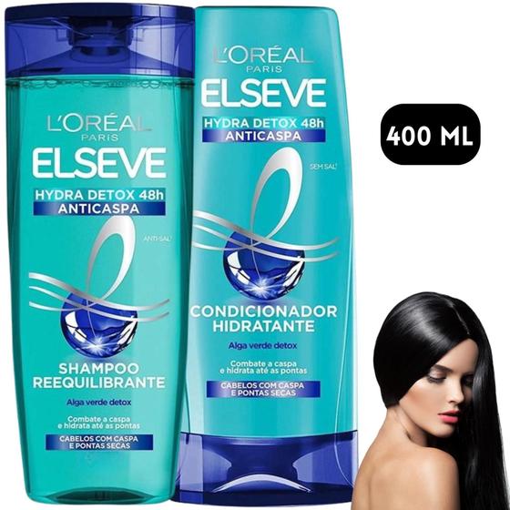 Imagem de Kit Elseve Hydra Detox Anticaspa 48H Shampoo Condicionador Loreal Paris 400 ML Purificante Raiz