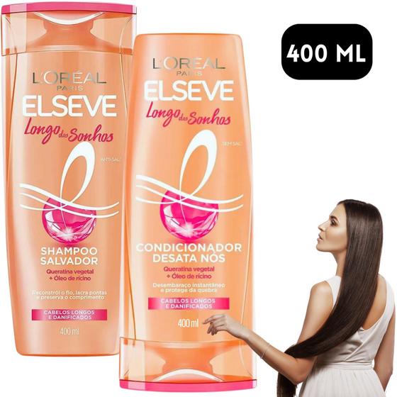 Imagem de Kit Elseve Longo dos Sonhos Shampoo Salvador + Condicionador Desata Nos 400 ML Repara ultimos 3 cm