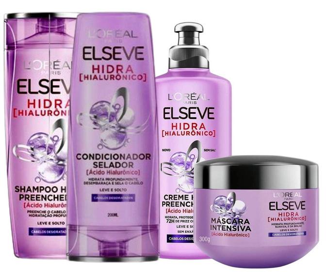 Imagem de Kit Elseve Loreal Hidra Hialurônico Shampoo Mascara Condicionador Creme Pentear 4-Itens