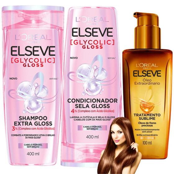 Imagem de Kit Elseve Loreal Paris Glycolic Gloss 400ML Oleo Extraordinario Acido Glicolico