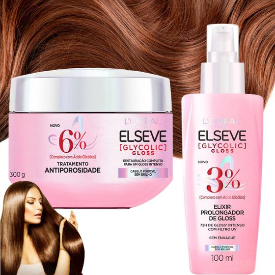 Imagem de Kit Elseve Loreal Paris Glycolic Gloss Tratamento Antiporosidade Elixir
