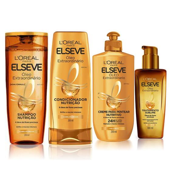 Imagem de Kit Elseve Óleo Extraordinário Shampoo 200ml + Condicionador 200ml + Creme Para Pentear 250ml + Óleo 100ml