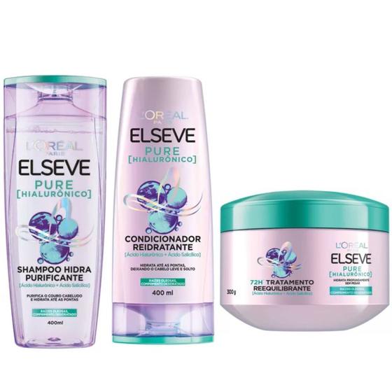 Imagem de Kit Elseve Shampoo 400ml + Condicionador 400ml + Mascara  Pure Hialurônico
