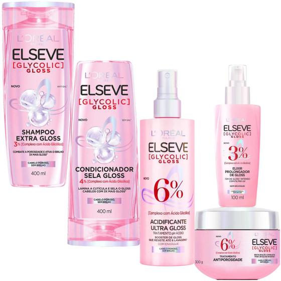 Imagem de Kit Elseve Ultra Gloss Loreal Paris Glycolic Acidificante Elixir Acido Glicolico