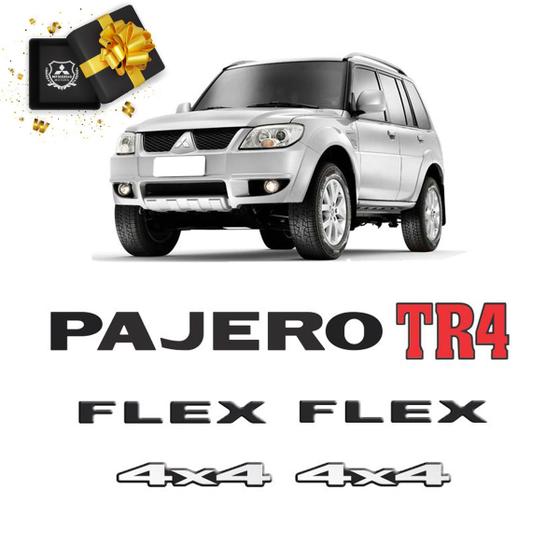 Imagem de Kit Emblemas Pajero Tr4 Flex 4x4 Preto Adesivos Resinados