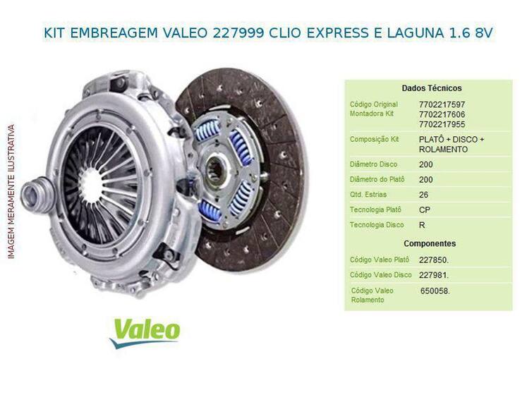 Kit embreagem valeo 227999 clio express e laguna 1.6 8v - Embreagem ...