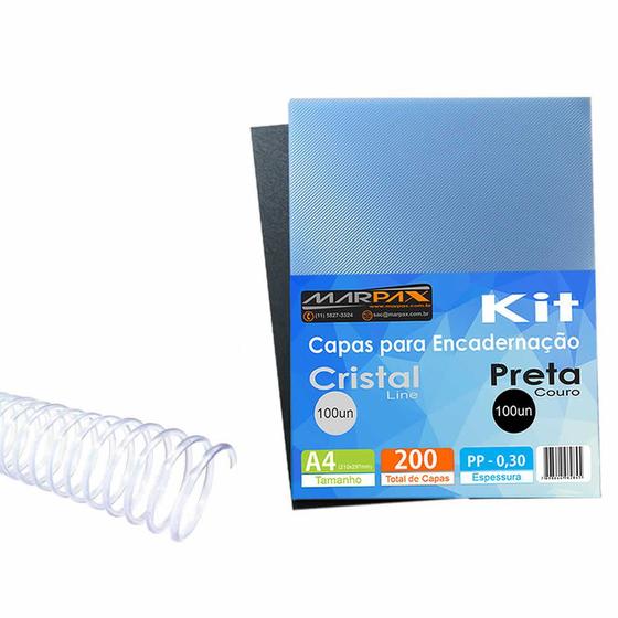 Imagem de Kit Encadernação 200 Capas A4 + 200 Espirais Cristal 17mm