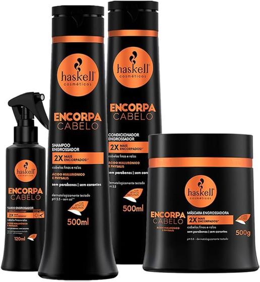 Imagem de Kit Encorpa Cabelo Haskell Shampoo Cond Máscara 500g + Fluido Tratamento Capilar Cabelo 