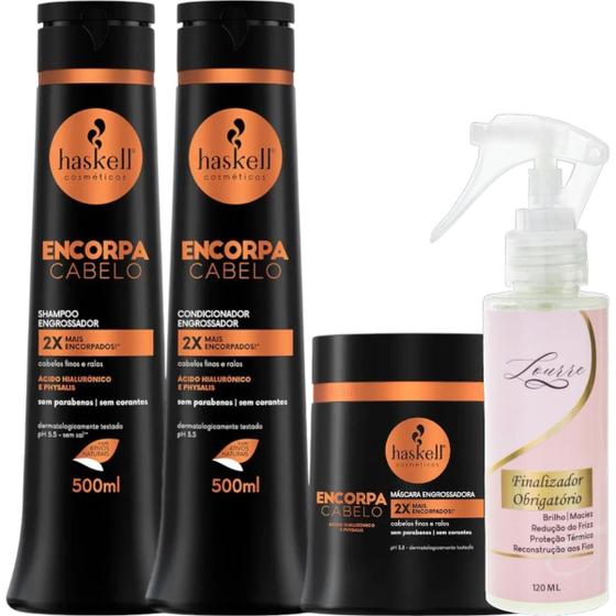 Imagem de Kit Encorpa Cabelo Sh + Cond + Máscara 500ml Haskell + Finalizador Obrigatório Lourre 120ml