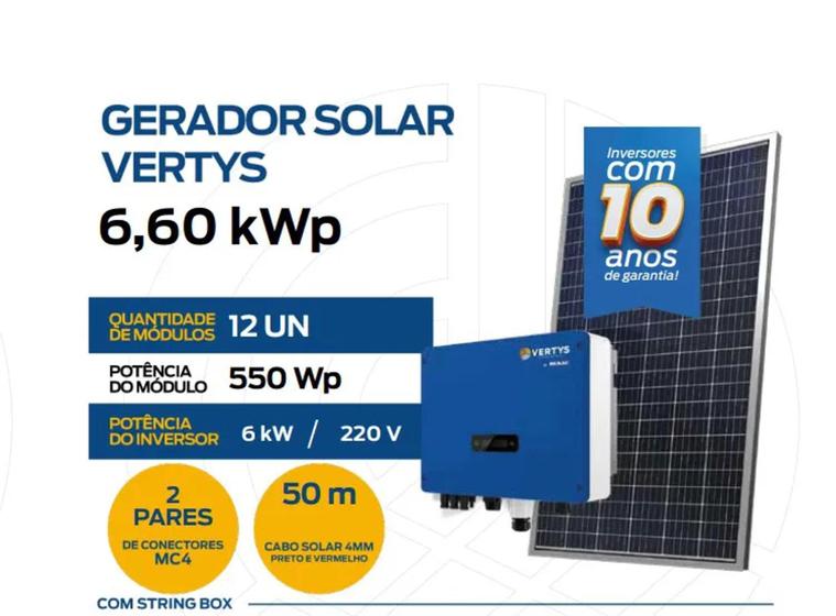Kit Energia Solar 12 Placas 550w 6,60kw Homologado - Vertys Menor preço em Kit Energia Solar 12 Placas 550w 6,60kw Homologado - Vertys