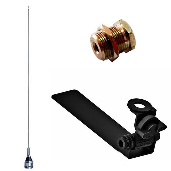 Imagem de Kit Enfeite Antena Móvel VHF 50cm M-300C + Suporte Bi-Articulado Adaptável Caminhonete Carroceria + Parafuso De Fixação