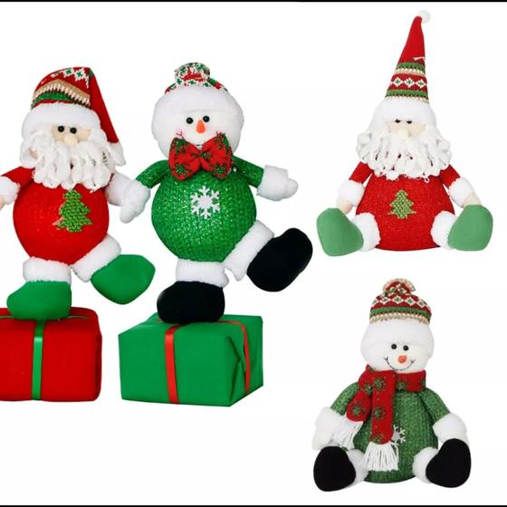 Imagem de Kit enfeite e decoração de natal com 4 Bonecos de Pelucia Papai Noel e Boneco de Neve