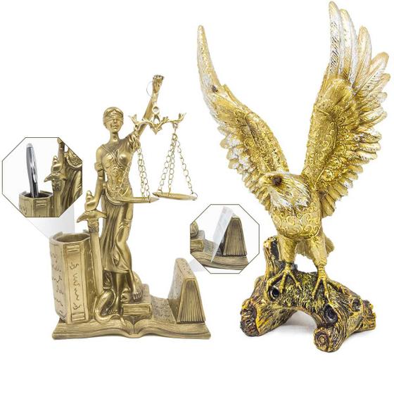 Imagem de Kit Enfeite Escultura Águia Decorativa + Dama Justiça Estátua Decoração Sala Escritório