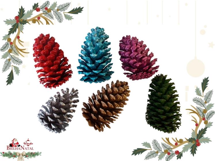 Imagem de Kit Enfeite Natalino com 25 Pinhas Coloridas - Decoração de Natal.