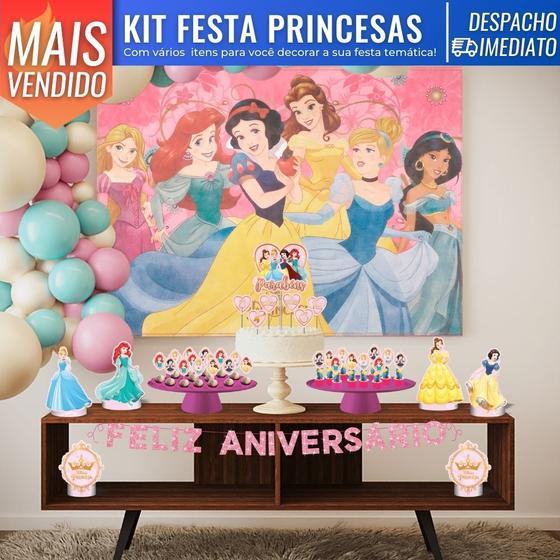 Imagem de Kit Enfeites Painel Adesivo Princesas Disney Decoração Festa Aniversário Temática Glitter