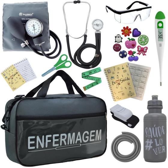 Imagem de Kit Enfermagem Academico Aparelho Pressao Estetoscópio Bolsa Multi Incoterm
