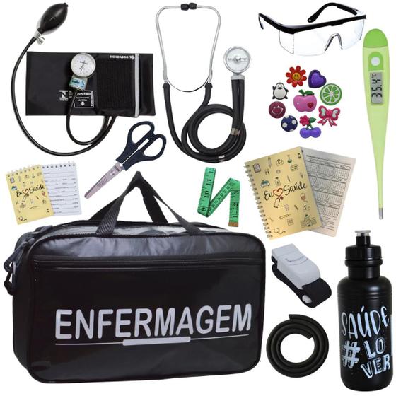 Imagem de Kit Enfermagem Academico Aparelho Pressao Estetoscópio Bolsa Multi P.A. Med