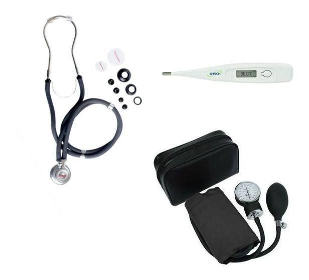 Imagem de Kit Enfermagem Aparelho De Medir Pressão + Esteto Duplo + Termometro G-TECH