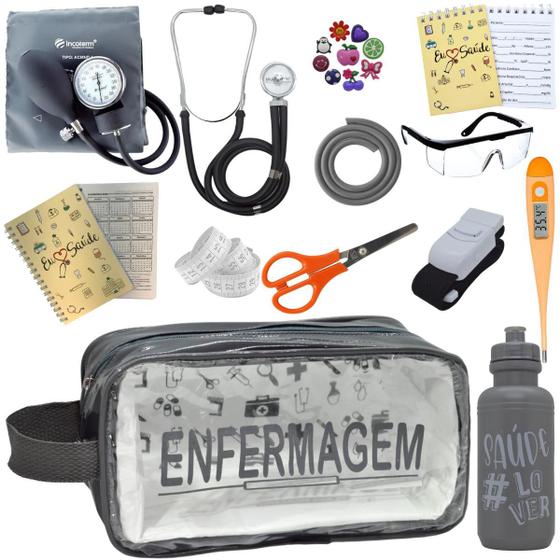 Imagem de Kit Enfermagem Aparelho de Pressão Estetoscópio Aneroide Transparente Enfermagem Incoterm