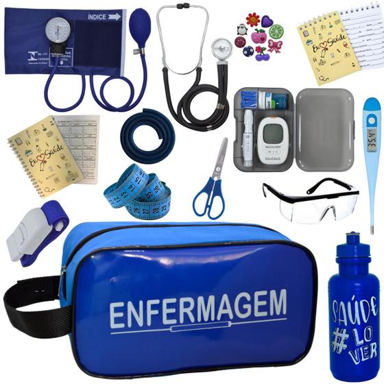 Imagem de Kit Enfermagem Aparelho Pressao Esteto Medidor Glicose Multi Premium