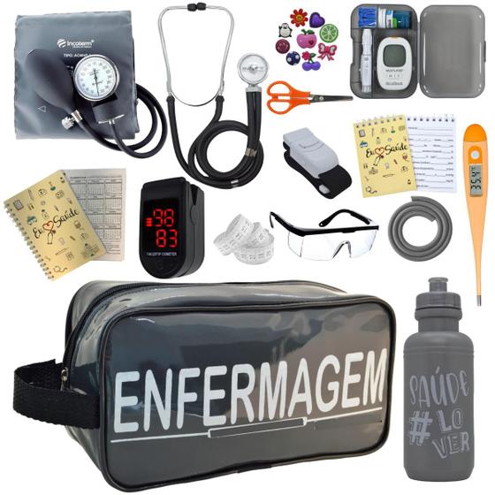 Imagem de Kit Enfermagem Aparelho Pressao Manual Esteto Multi Completo Incoterm