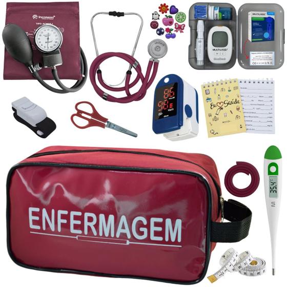 Imagem de Kit Enfermagem Aparelho Pressao Manual Esteto Multi Completo Incoterm