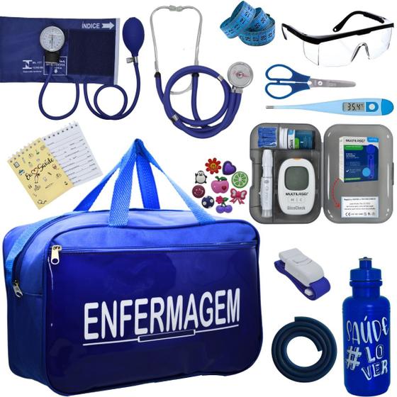 Imagem de Kit Enfermagem Aparelho Pressao Medidor Glicose Esteto Multi Premium