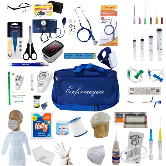 Imagem de Kit Enfermagem Com 60 Itens Com Esteto E Esfigmo Completo AZUL
