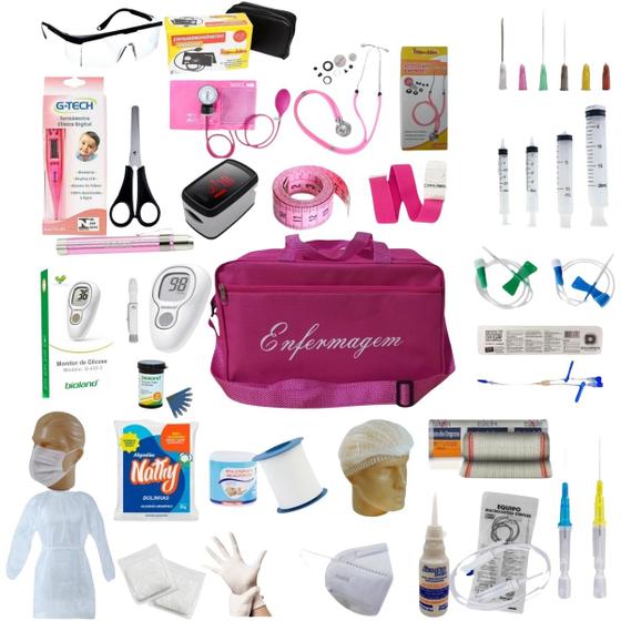 Imagem de Kit Enfermagem Com 60 Itens Com Esteto E Esfigmo Completo ROSA
