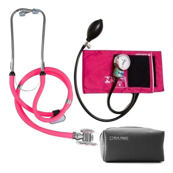 Imagem de Kit Enfermagem Com Aparelho De Pressão Manual + Estetoscópio Duplo + Bolsa P. A. MED