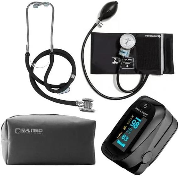 Imagem de Kit Enfermagem Com Esfigmo Esteto Duplo PAMED + Oxímetro + Case