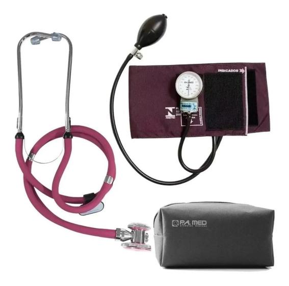 Imagem de Kit Enfermagem Com Esfigmomanometro + Estetoscópio Rappaport + Estojo P. A. MED