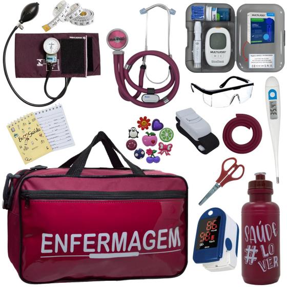 Imagem de Kit Enfermagem Completo Bolsa Estagio Aparelho Pressao Estetoscopio Esteto Rappaport