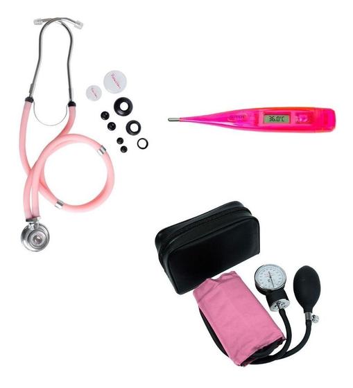 Imagem de Kit Enfermagem Esfigmomanometro + Esteto Duplo + Termometro