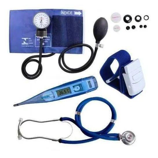 Imagem de Kit Enfermagem Esfigmomanômetro Esteto Garrote Termometro