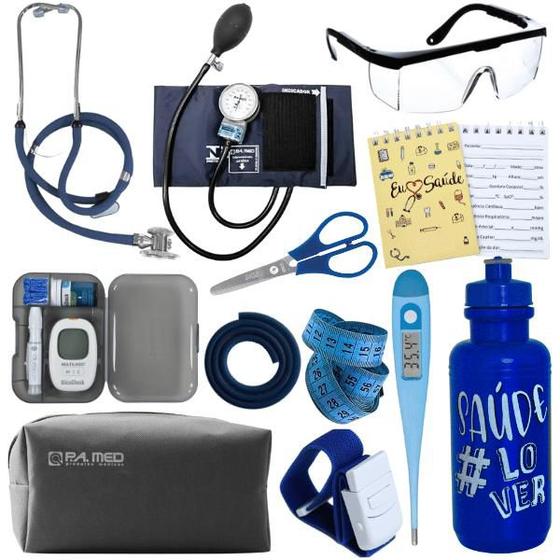Imagem de Kit Enfermagem Estágio Aparelho Pressão Estetoscópio Medidor Glicose Pa Med