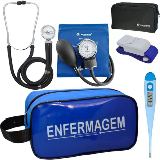 Imagem de Kit Enfermagem Estágio Com Aparelho de Pressão Estetoscópio Rappaport Duplo Acadêmico Completo