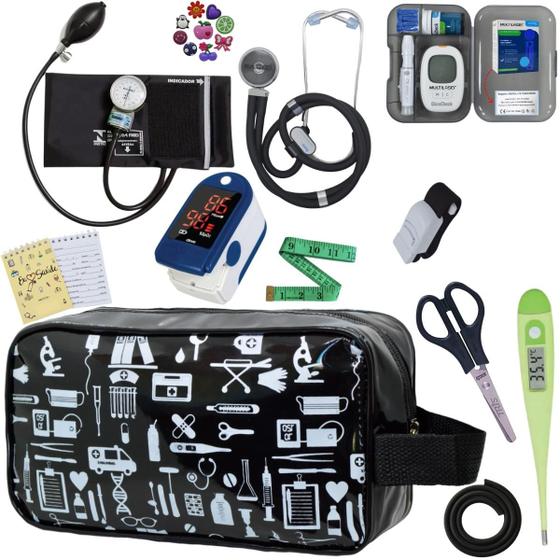 Imagem de Kit Enfermagem Estetoscopio Multi Aparelho dePressao Manual Completo Necessaire Estagio PA MED