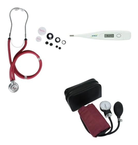 Imagem de Kit Enfermagem Medidor De Pressão Arterial + Esteto Duplo + Termometro Digital Axilar