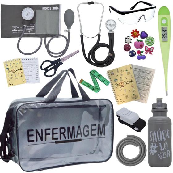 Imagem de Kit Enfermagem Transparente Academico Aparelho Pressao Bolsa Estetocópio Multi Premium