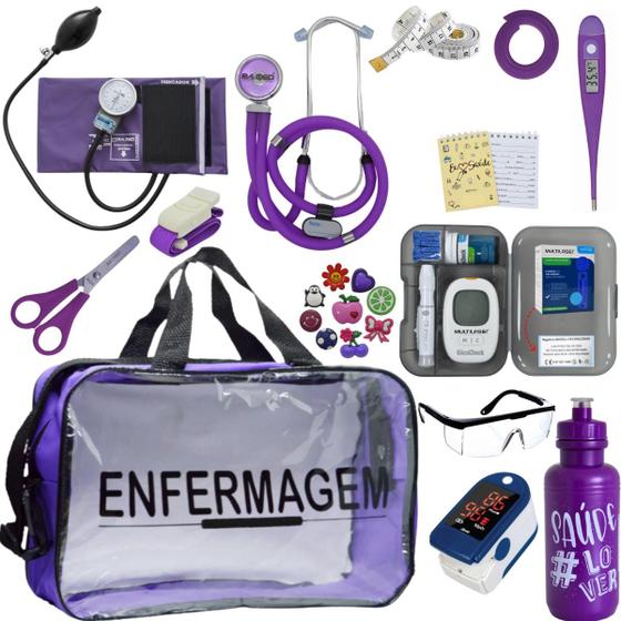 Imagem de Kit Enfermagem Transparente Completo Aparelho Pressao Manual Estetoscopio Multi PA MED