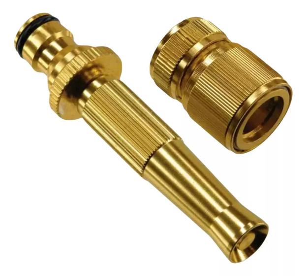 Imagem de Kit Engate Rápido 1/2'' + Esguicho Metal Aluminio Dourado