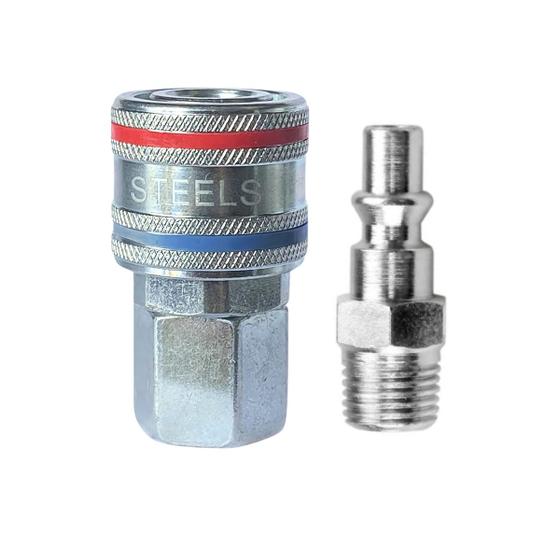 Imagem de Kit Engate Rápido 1/4 NPT Com Pino Adaptador Steels Aço