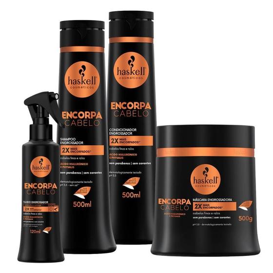Imagem de Kit Engrossador Encorpa Cabelo Haskell 500Ml 4 Itens